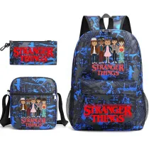 Adult Unisex Lightweight Casual Sports Cartoon Stranger Friends Backpack with Cross Bag and Stationery Bag