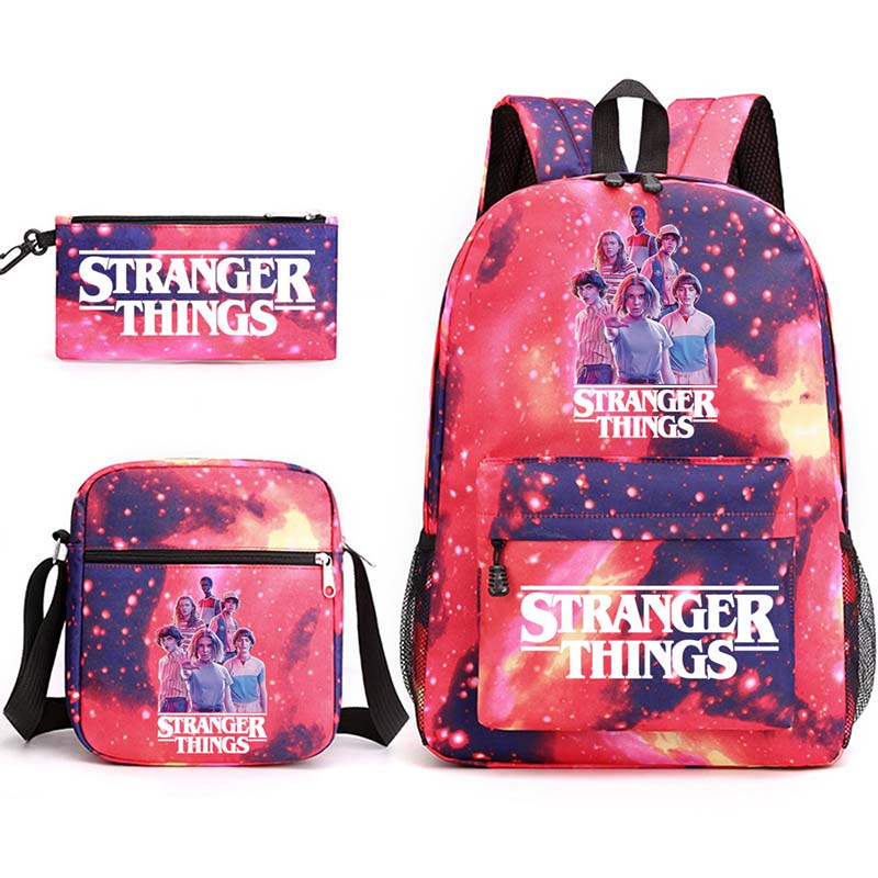 Adult Unisex Lightweight Casual Sports Starry Night Stranger Six Friends Backpack with Cross Bag and Stationery Bag