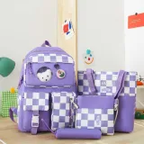 Adult Unisex Casual Lattice Backpack with Canvas Bucket Bag and Pen Pouch Schoolbags