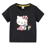 Toddler Kids Girl Cartoon Tops Pink Icecream Cat T-shirts