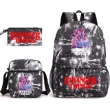 Adult Unisex Lightweight Casual Sports Lighting Stranger Six Friends Backpack Travel Bag with Cross Bag and Stationery Bag