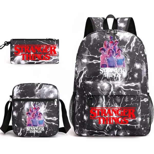 Adult Unisex Lightweight Casual Sports Lighting Stranger Six Friends Backpack Travel Bag with Cross Bag and Stationery Bag