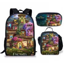 Toddler Kids Fashion Schoolbag Cartoon Castle Flower Primary School Backbags with Meal Pack and Stationery Bag