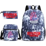 Adult Unisex Lightweight Casual Sports Lighting Stranger Six Friends Backpack Travel Bag with Cross Bag and Stationery Bag