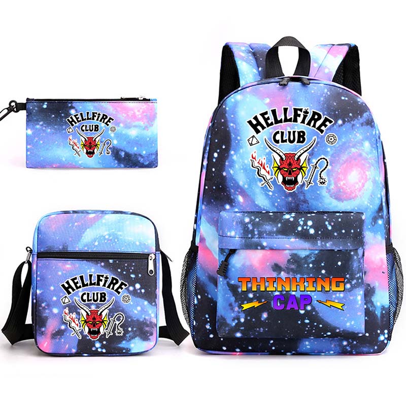 Adult Unisex Lightweight Casual Sports Starry Night Hellfire Club Backpack Travel Bag with Cross Bag and Stationery Bag