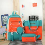 Adult Unisex Casual Backpack with Canvas Bucket Bag and Pen Pouch Schoolbags