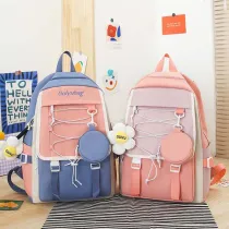 Adult Unisex Casual Backpack with Canvas Bucket Bag and Pen Pouch Schoolbags