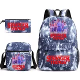 Adult Unisex Lightweight Casual Sports Lighting Stranger Six Friends Backpack Travel Bag with Cross Bag and Stationery Bag