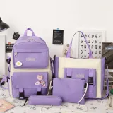 Adult Unisex Casual Backpack with Canvas Bucket Bag Cross Bag Pen Pouch Schoolbags