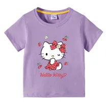 Toddler Kids Girl Cartoon Tops Pink Cherry Cat T-shirts