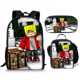 Toddler Kids Fashion Schoolbag Cartoon Building Blocks Character Primary School Backbags with Meal Pack and Stationery Bag