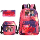 Adult Unisex Lightweight Casual Sports Starry Cartoon Night Stranger Friends Backpack with Cross Bag and Stationery Bag