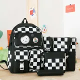 Adult Unisex Casual Lattice Backpack with Canvas Bucket Bag and Pen Pouch Schoolbags
