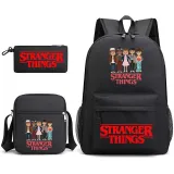 Adult Unisex Lightweight Casual Sports Cartoon Stranger Friends Backpack with Cross Bag and Stationery Bag