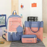 Adult Unisex Casual Backpack with Canvas Bucket Bag and Pen Pouch Schoolbags