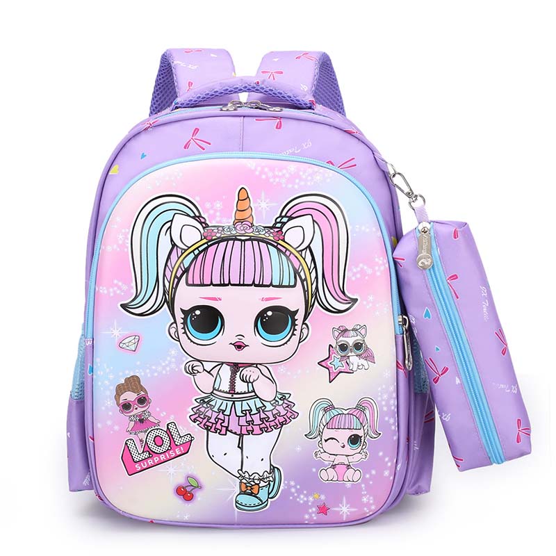 Toddler Kids Fashion Schoolbag Cartoon Ponytail Girl Primary School Backpacks with Stationery Bag