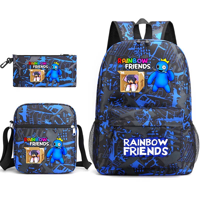 Toddler Kids Fashion Schoolbag Cartoon Rainbow Primary School Backbags with Cross Bag and Stationery Bag