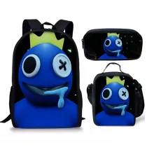 Toddler Kids Fashion Schoolbag Cartoon Rainbow Character Primary School Backbags with Meal Pack and Stationery Bag