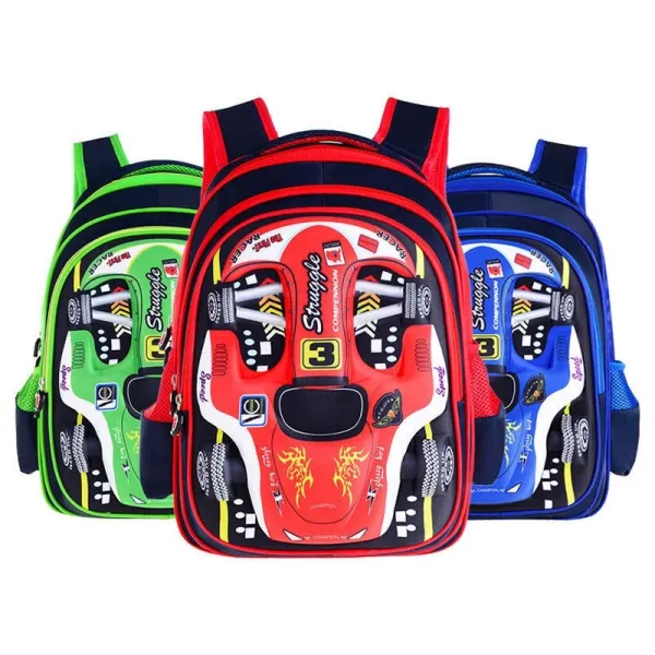 Toddler Kids Fashion Schoolbag Cartoon Racing Cars Primary School Backpacks