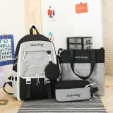 Adult Unisex Casual Backpack with Canvas Bucket Bag and Pen Pouch Schoolbags