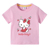 Toddler Kids Girl Cartoon Tops Pink Cherry Cat T-shirts