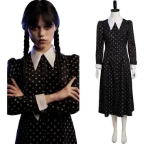 Toddler Girls Long Sleeve Wednesday Halloween Cosplay Dress