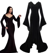 Women Long Sleeve Wednesday Halloween Cosplay Fishtail Dress