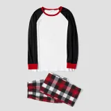 Christmas Matching Family Pajamas Black White Tops Red Black Plaid Pants Personalized Custom Design Christmas Pajamas Set With Dog Cloth