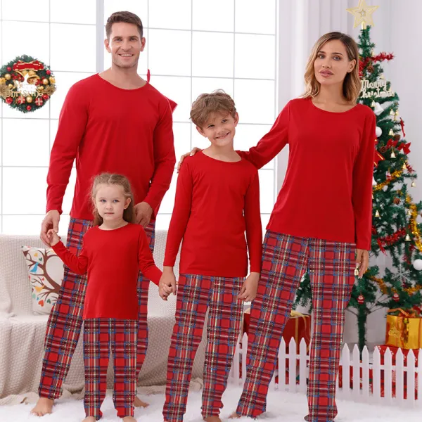 Christmas Matching Family Pajamas Red Plaids Personalized Custom Design Christmas Pajamas Set With Dog Cloth