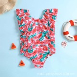 Toddler Girls One Pieces Swimwear Palm Leaves Watermelon Prints Swimsuit