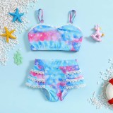 Toddler Girls Two Pieces Swimwear Sling Mermaid Lace Swimsuit