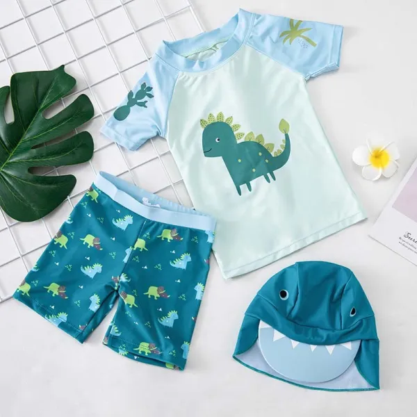 Toddler Kids Boy Two Pieces Swimwear Coconut Tree Beach Swimsuit with Sun Hat