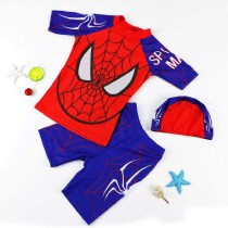 Toddler Kids Boy Two Pieces Swimwear Cartoon Black Spider Swimsuit with Swim Cap