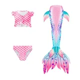 Toddler Girls 3 Pieces Swimwear Rainbow Mermaid Bowknot Bikini Swimsuit