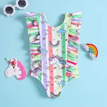 Toddler Girls One Piece Swimwear Rainbow Unicorn Floral Swimsuit