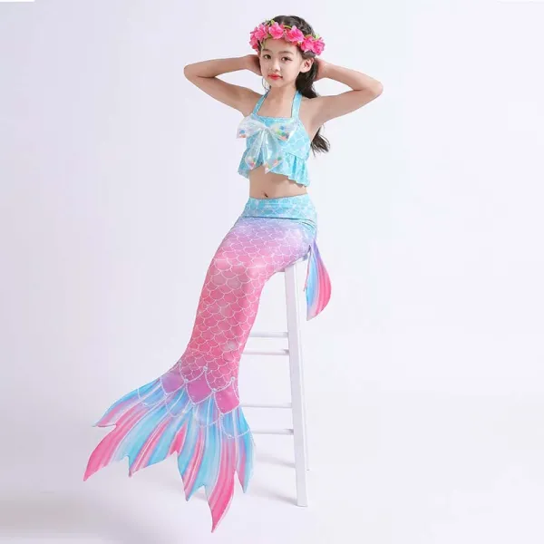 Toddler Girls 3 Pieces Bowknot Swimwear Mermaid Halter Bikini Swimsuit
