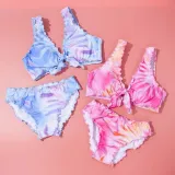 Toddler Girls Two Pieces Swimwear Bowknot Gradient Color Swimsuit