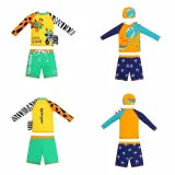 Toddler Kids Boy Two Pieces Swimwear Cartoon Cool & Wild Horse Swimsuit with Swim Cap