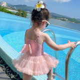 Toddler Girls One Piece Swimwear Sling Glittering Mesh Tutu Mermaid Skirt Swimsuit