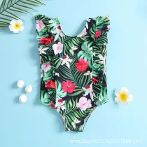 Toddler Girls One Pieces Swimwear Palm Leaves Watermelon Prints Swimsuit