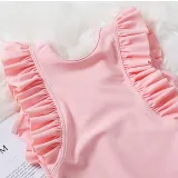 Toddler Girls One Piece Swimwear Floral Sleeve Pink Swimsuit with Swim Cap