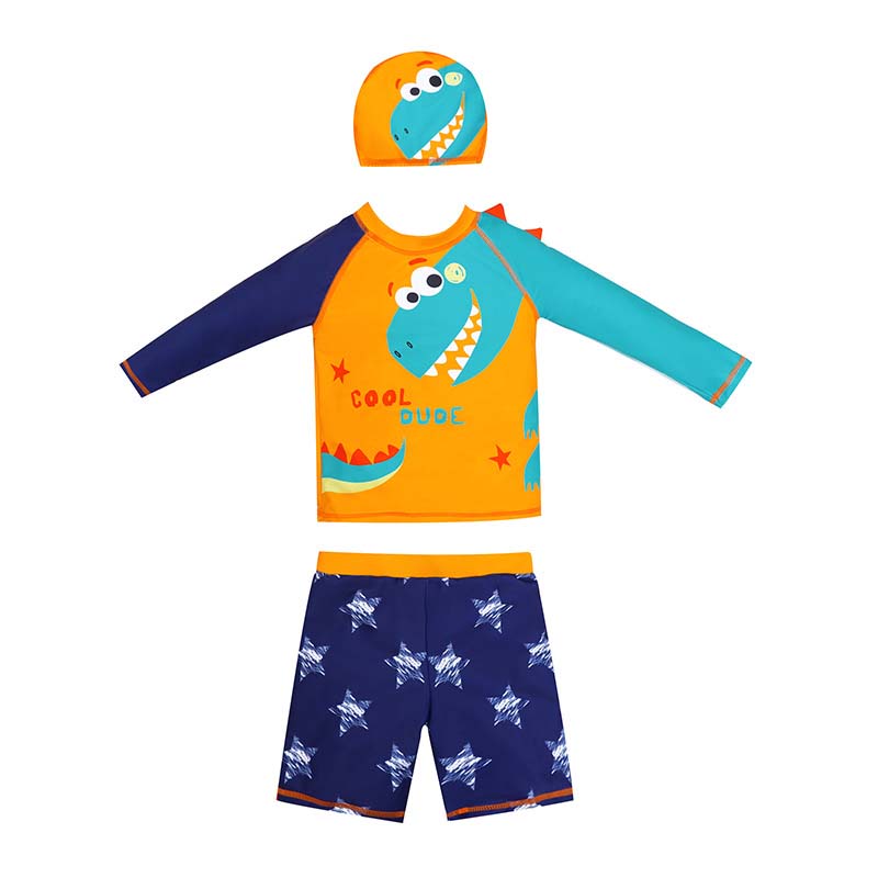 Toddler Kids Boy Two Pieces Swimwear Cartoon Cool & Wild Horse Swimsuit with Swim Cap