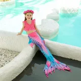 Toddler Girls 3 Pieces Swimwear Rainbow Mermaid Bowknot Bikini Swimsuit