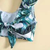 Toddler Girls Two Pieces Swimwear Bowknot Tank Coconut Leaves Prints Swimsuit