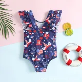 Toddler Kids Girl One Piece Swimwear Independence Day National Flag Prints Swimsuit