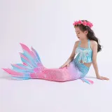 Toddler Girls 3 Pieces Bowknot Swimwear Mermaid Halter Bikini Swimsuit