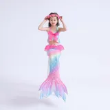 Toddler Girls 3 Pieces Swimwear Mermaid Lace Bowknot Bikini Swimsuit