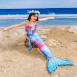 Toddler Girls 3 Pieces Swimwear Fish FinMermaid Lace Collar Bikini Swimsuit