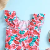 Toddler Girls One Pieces Swimwear Palm Leaves Watermelon Prints Swimsuit