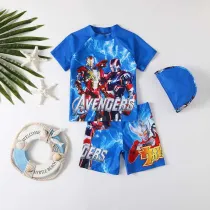 Toddler Kids Boy Two Pieces Swimwear Cartoon Super Heroes Swimsuit with Swim Cap